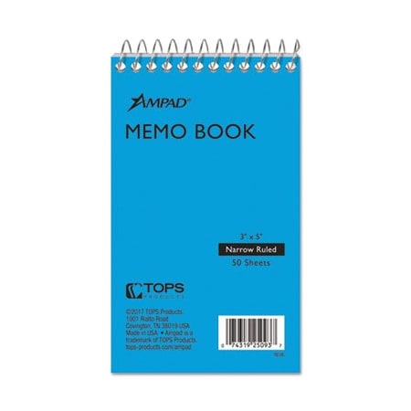 Ampad/ Of Amercn Pd&Ppr Ampad, MEMO BOOKS, NARROW RULE, 3 X 5, WHITE, 50 SHEETS 25093